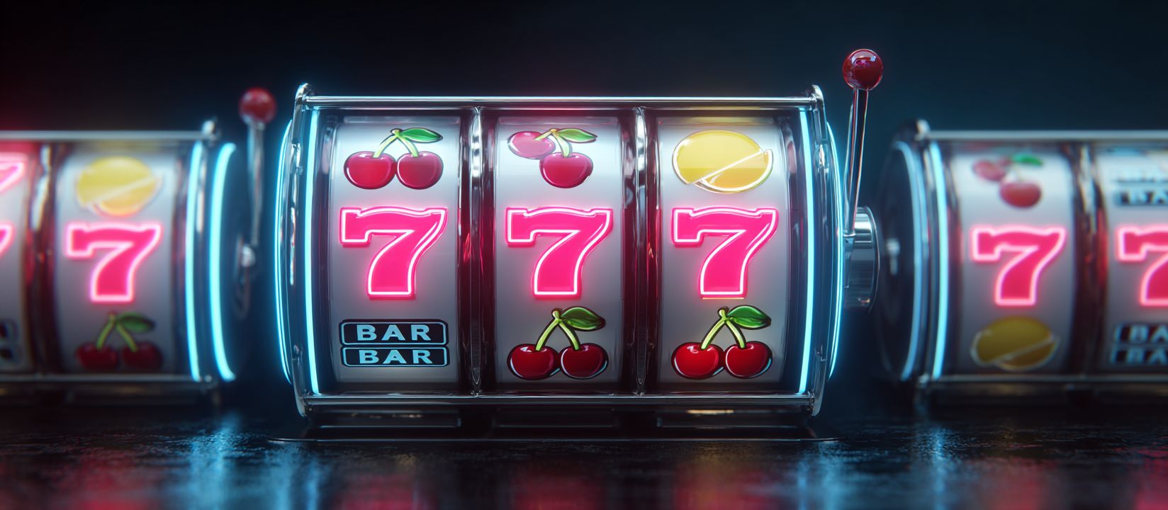 Classic slot with 777 combination and fruit symbols, symbolizing slots in online casino 555IQ